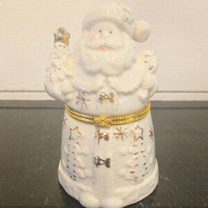 Vintage Santa Claus Hinged Jewelry Trinket Box Christmas Collectible gift gold